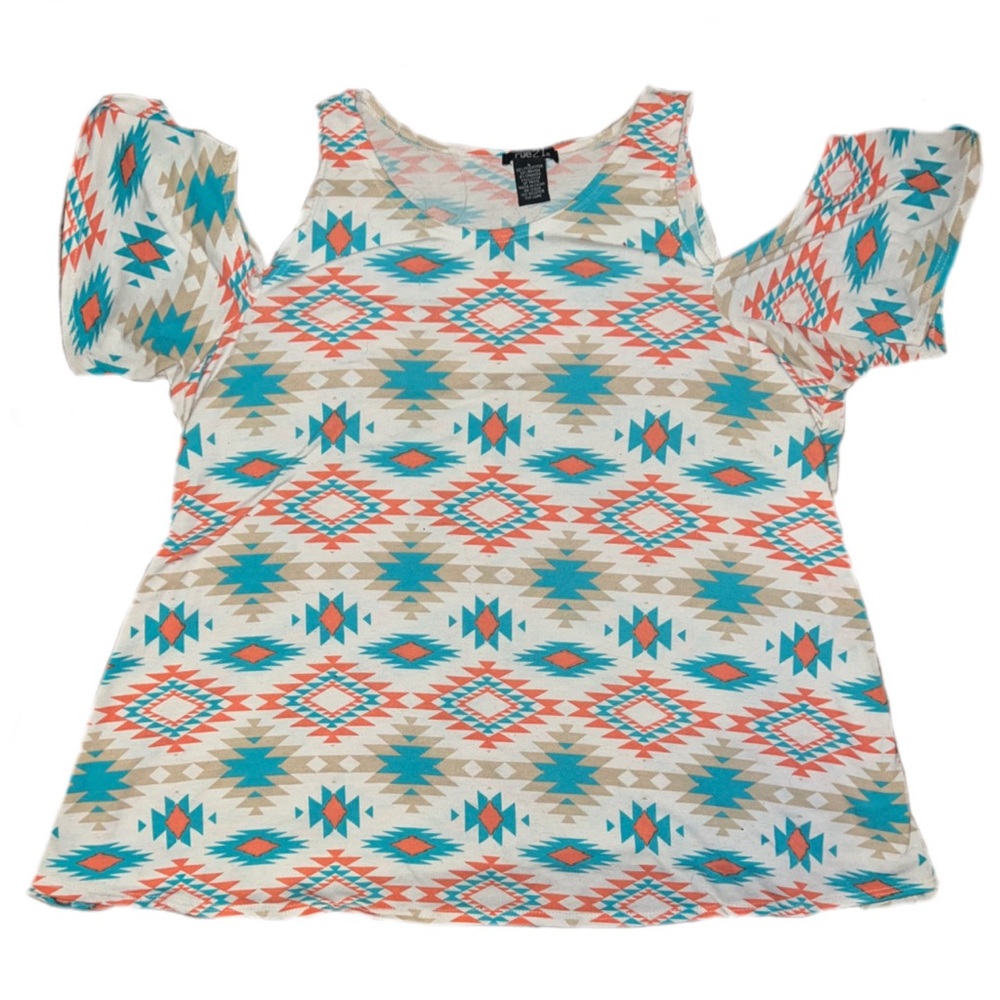 White Aztec off the shoulder flowy top